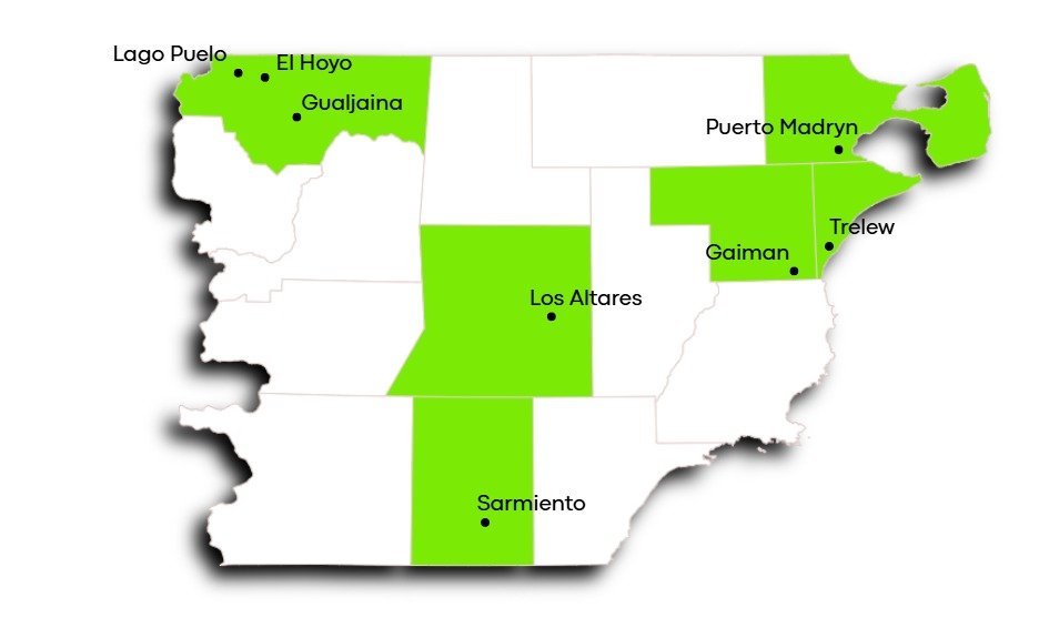 Mapa de las regiones Valles y Costas de Chubut