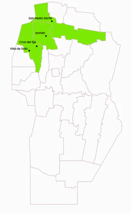 Mapa de la región Norte de Córdoba
