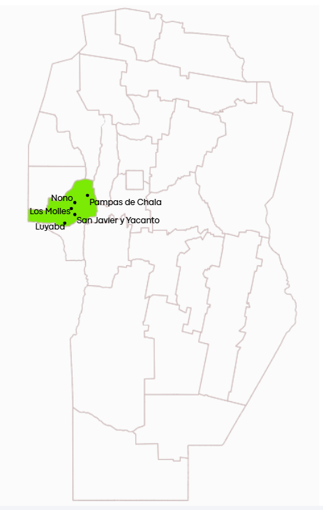 Mapa de la región Valle de Traslasierra de Córdoba