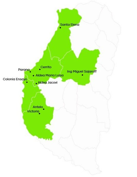 Mapa de la región Costa del Paraná de Entre Ríos