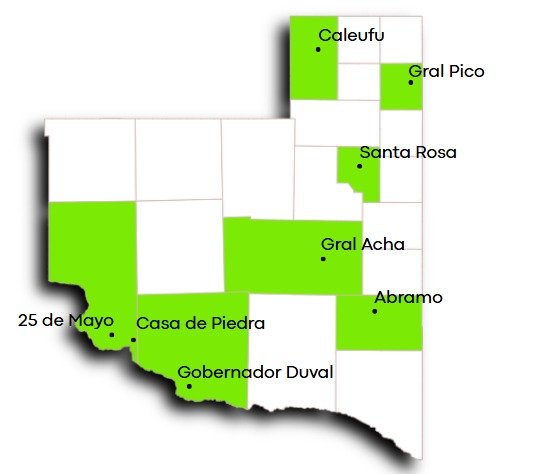 Mapa de la región vitivinícola pampeana y sus localidades